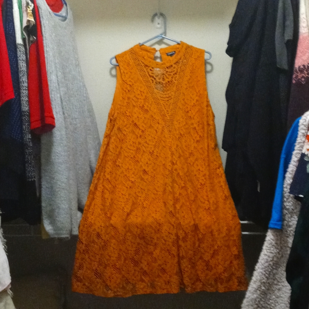 Orange plus size no sleeves dress